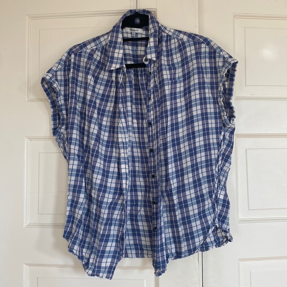 Madewell dolman sleeve blue plaid cotton button down M